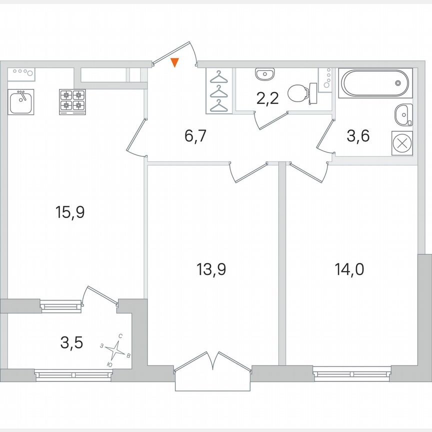 2-к. квартира, 58,1 м², 2/4 эт.
