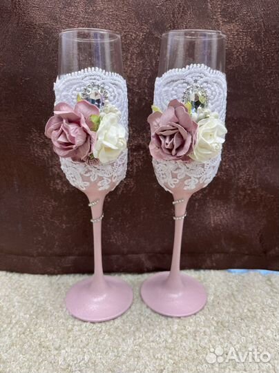 Новые Фужеры и свечи в цвете пудра