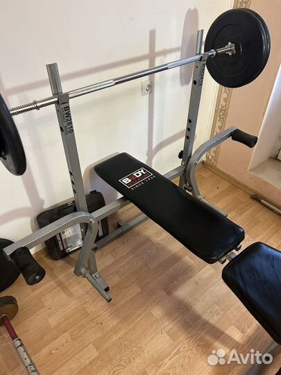 Силовая скамья для жима + гриф с блинами