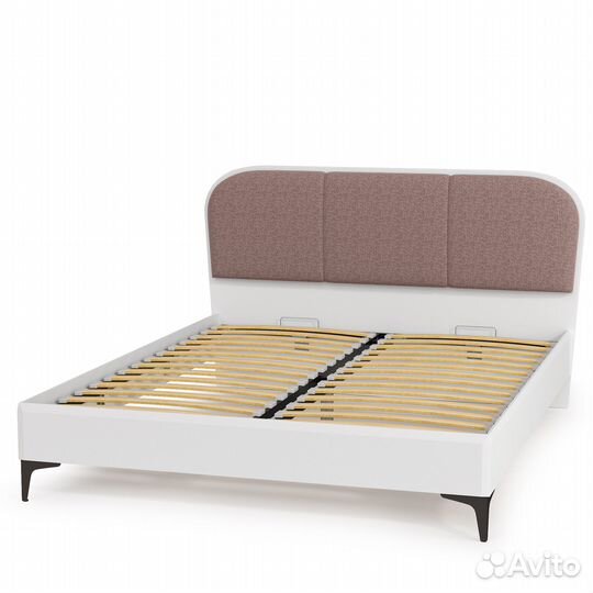 Кровать двуспальная с мягкой спинкой и ортопедическим основанием 1600 Валенсия, цвет белый шагрень/т