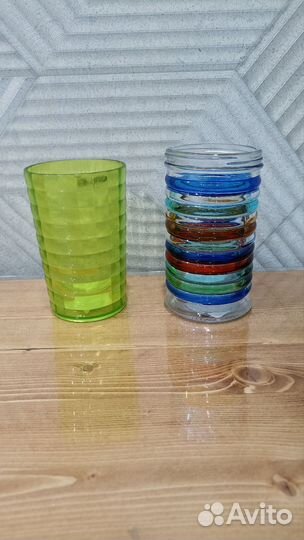 Стаканы пластик и стекло, высота 12 и 13 см новые
