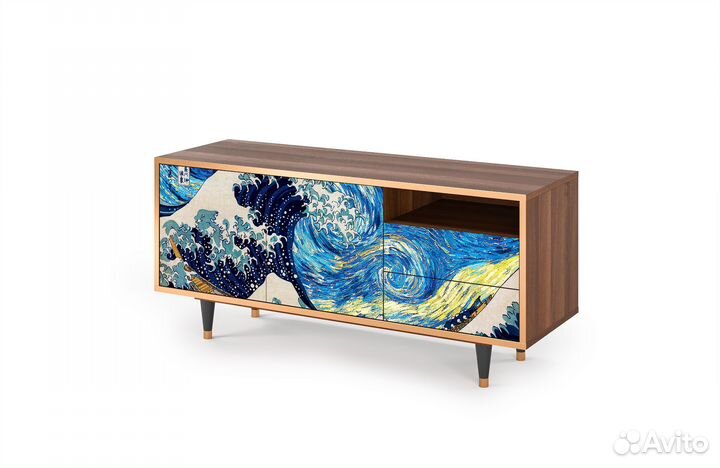 Тв-тумба T7 - Орех - The Great Wave off Kanagawa