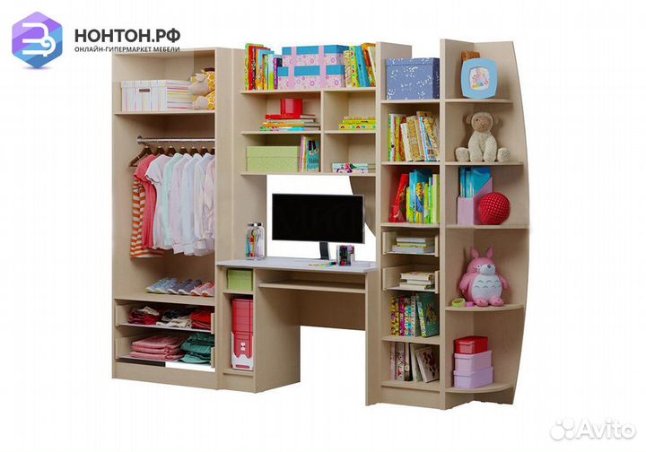 Стенка Юниор-2 синий металлик / дуб беленый