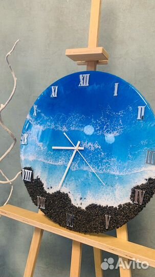 Часы интерьерные 3D море из эпоксидной смолы