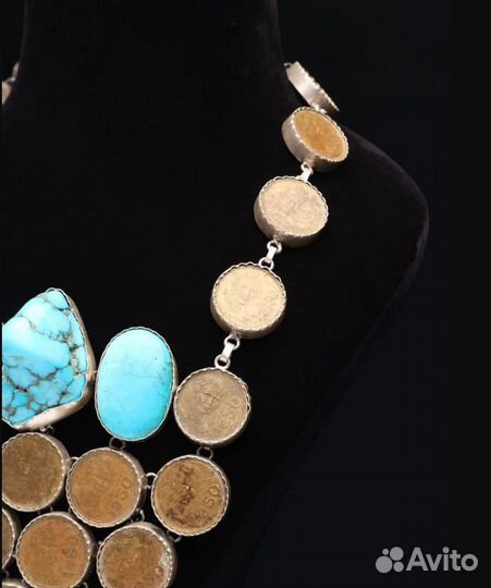 Колье винтаж монеты бирюза бусы ретро бохо
