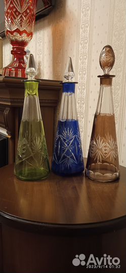 Штофы и графины СССР цветной хрусталь