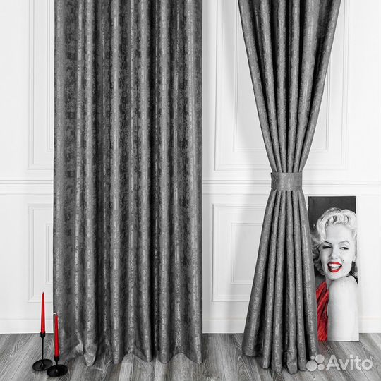 Комплект штор мрамор Зарина Темно-серый