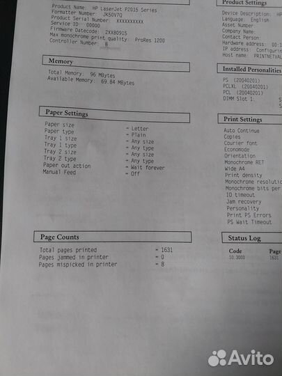 Принтер лазерный hp 2015n пробег 1631 стр