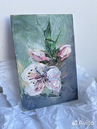 Миниатюра маслом цветок вишни