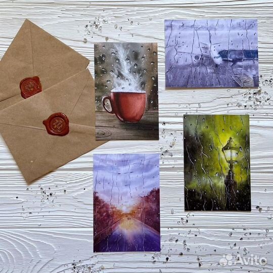 Авторские акварельные открытки (набор из 4)