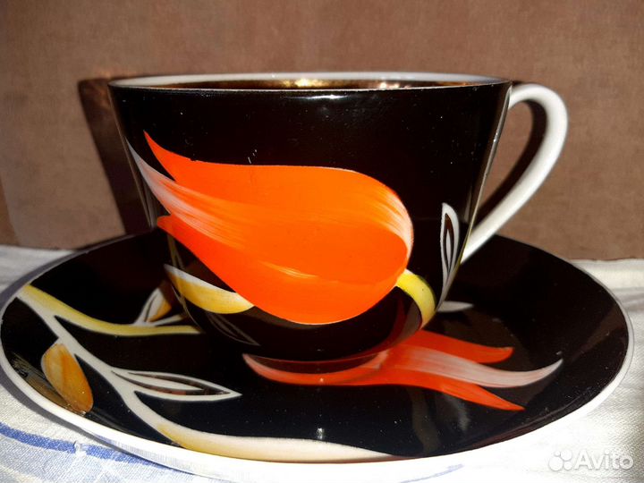 Чашка блюдце Тюльпан Кобальт Блюдо Киса СССР Винта