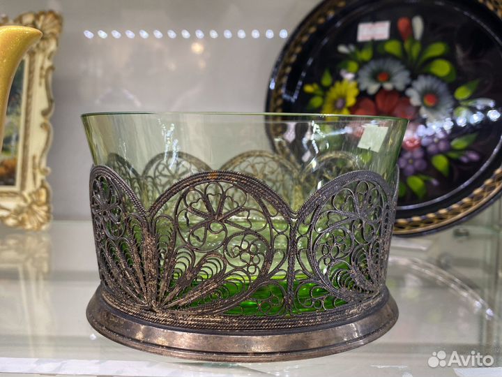 Конфетница мельхиор стекло