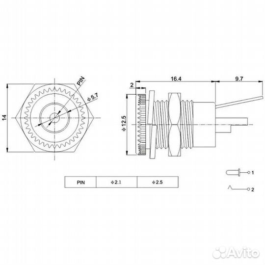 Разъем питания для монтажа (мама)
