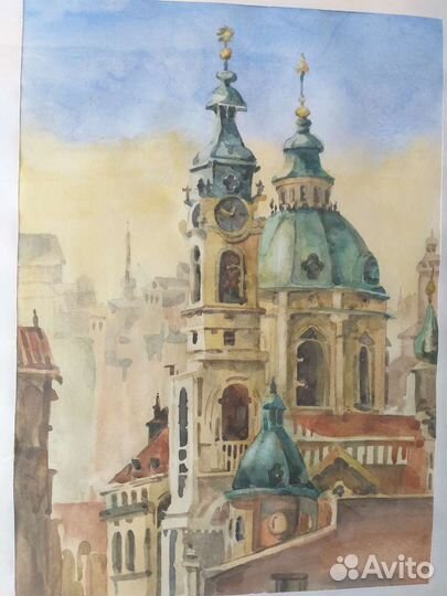 Картина акварелью в раме Прага