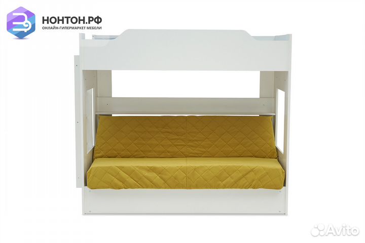 Двухъярусная кровать с диван-кроватью желтый / бел