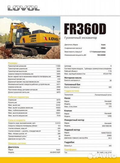 Гусеничный экскаватор Lovol FR360D, 2023
