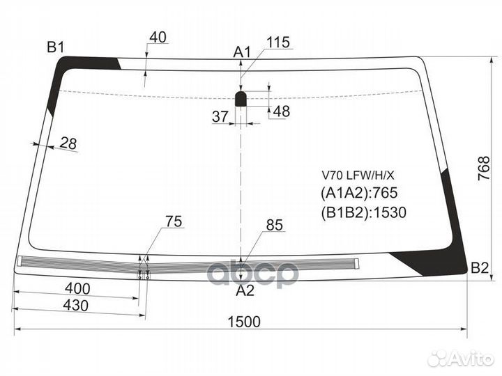 Стекло лобовое (Обогрев щеток) Mitsubishi Pajero