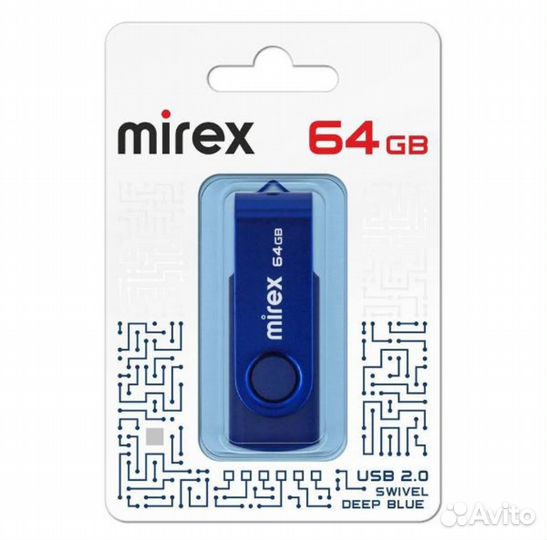 Новый гарантия флешка Mirex swivel deep blue 64GB