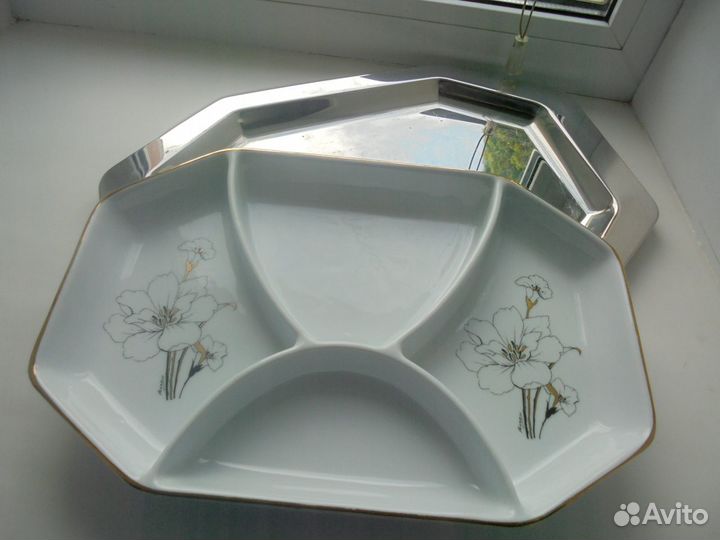 Блюдо Giorinox овальное, Италия фарфор/нерж дл45см