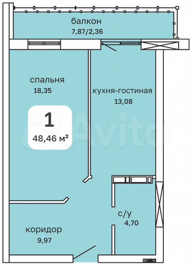 1-к. квартира, 48,5 м², 15/26 эт.