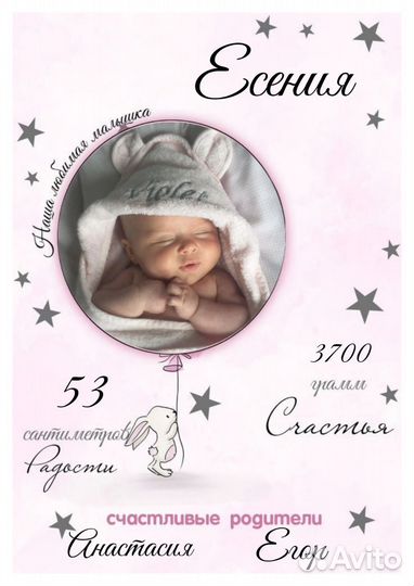 Открытка на любой праздник, метрика малышам