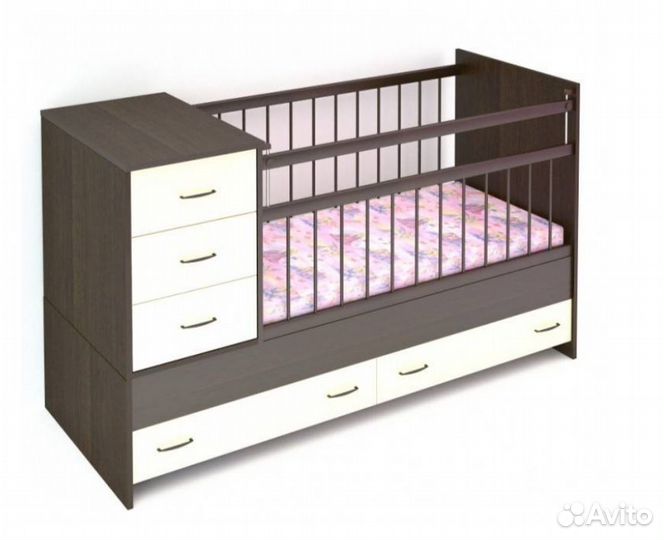 Кроватка трансформер детская с маятником и комодом