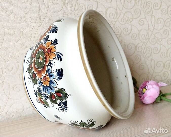 Фарфоровое подвесное кашпо. Дельфт полихром 14см