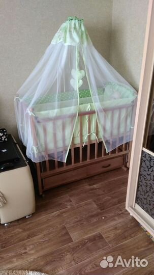 Детская кроватка, балдахин, матрас