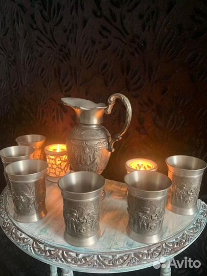 Графин, стаканы олово. Винтаж. Германия
