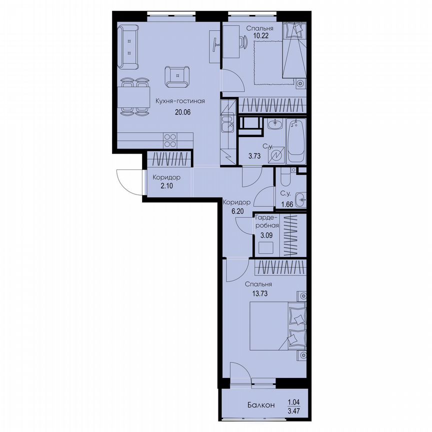 2-к. квартира, 61,8 м², 6/9 эт.