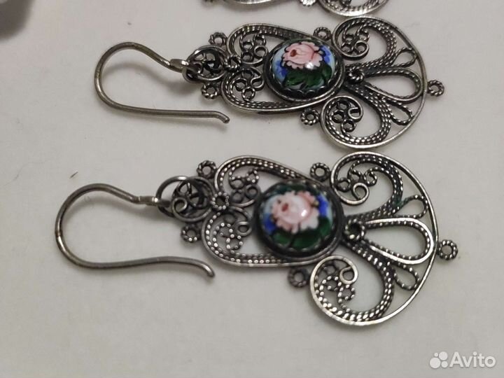Комплекты серьги и подвески СССР, финифть скань
