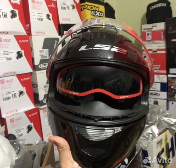Шлем ls2 с очками глянцевый черный размер s/m/L