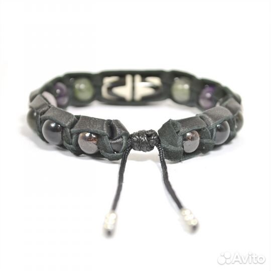 Шамбала браслет из кожи с натуральными камнями