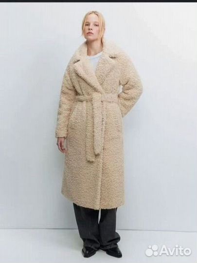 Шуба тедди из искусственного меха с поясом