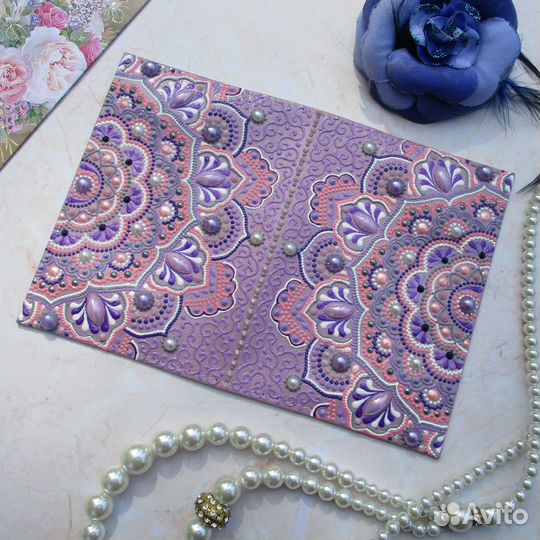 Обложка на паспорт кожа, ручная роспись, мандала