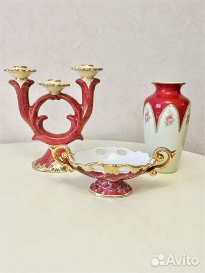 Подсвечник ваза ладья фарфор винтаж Италия