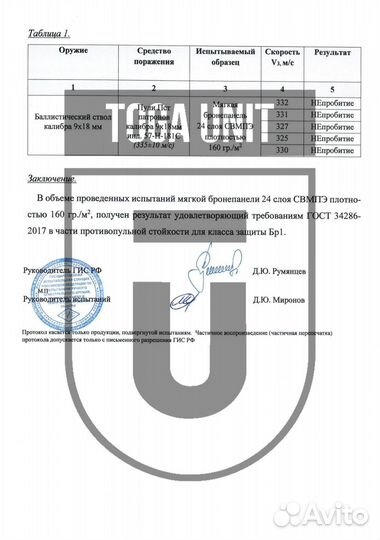 Комплект баллистики для плитника панцирь