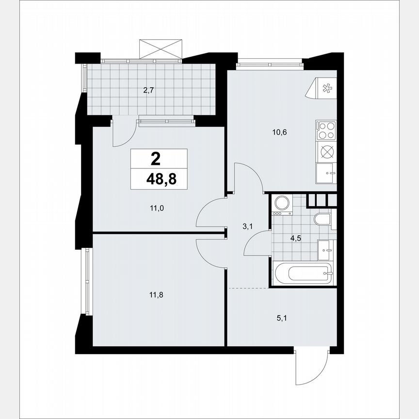 2-к. квартира, 48,8 м², 10/17 эт.