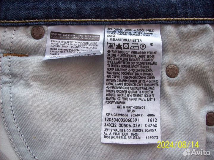 Джинсы levis W34/L32