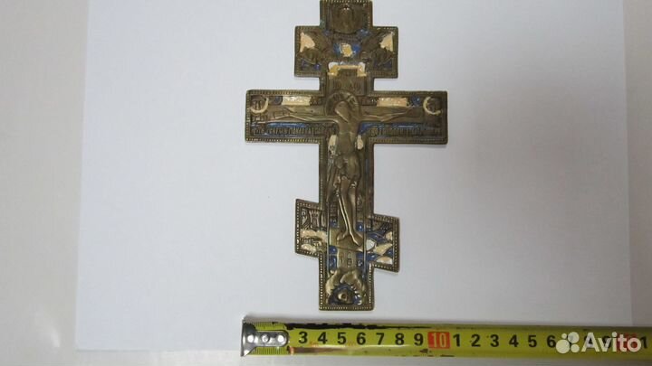 Старинный Бронзовый Крест Распятие с Эмалями