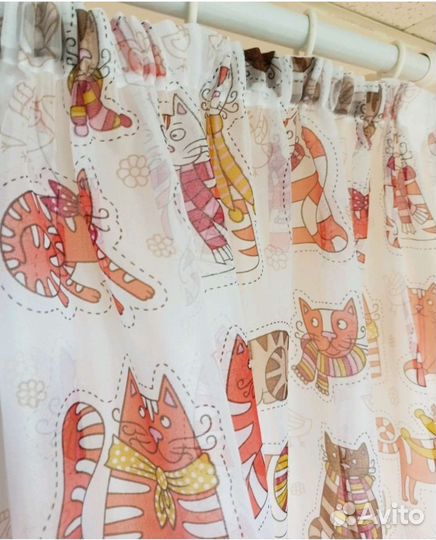 Штора тюль новая 5 м с котиками