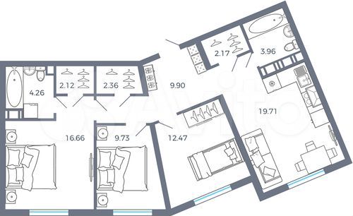 3-к. квартира, 83,3 м², 4/17 эт.