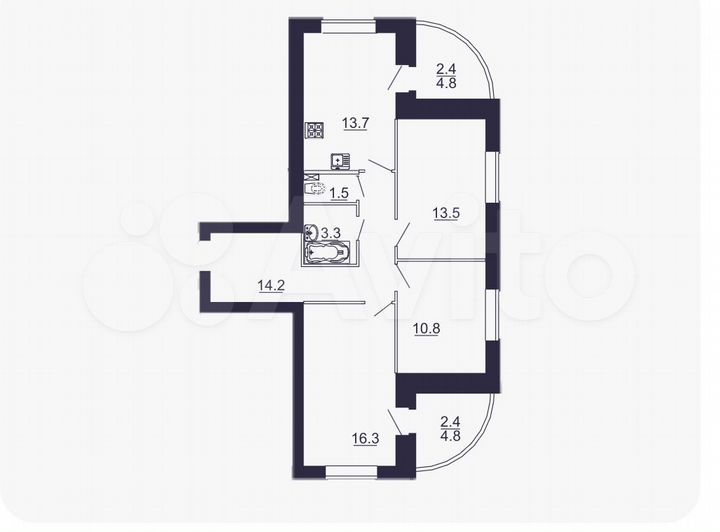 3-к. квартира, 78,1 м², 4/10 эт.