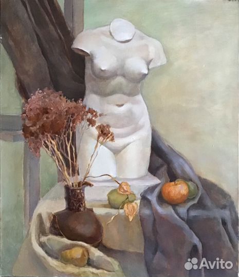 Картина маслом, натюрморт со скульптурой