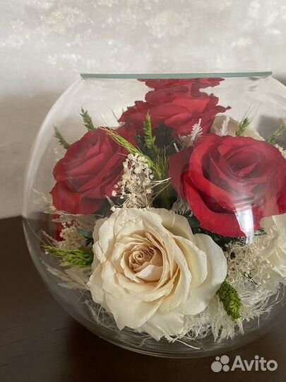 Стабилизированные цветы розы в вазе (колбе)