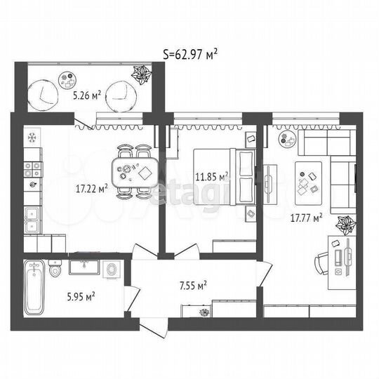 2-к. квартира, 63 м², 11/12 эт.