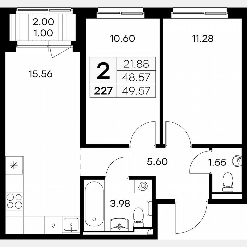 2-к. квартира, 49,6 м², 8/9 эт.