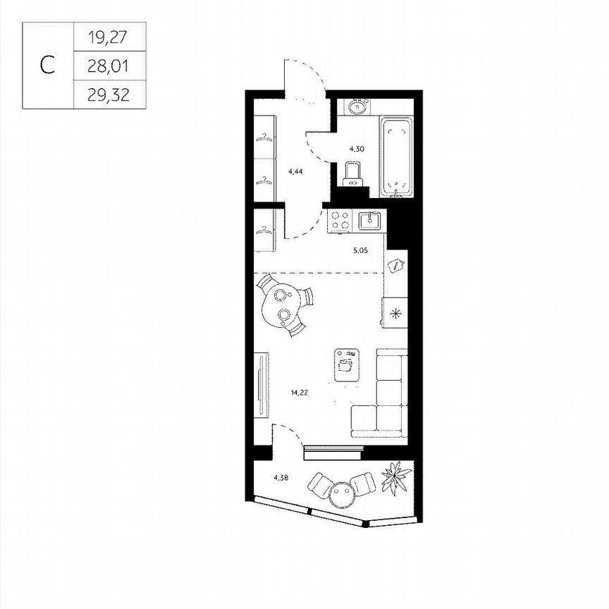Квартира-студия, 28 м², 6/8 эт.