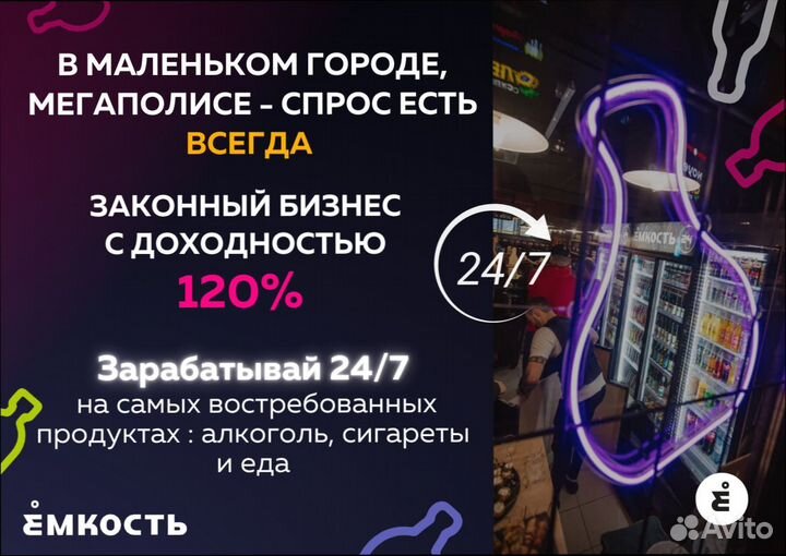 Готовый бизнес. Бар-маркет 24/7. Франшиза Емкость