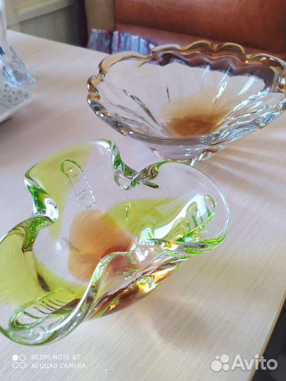 Ваза для фруктов СССР, пепельница, чешское стекло